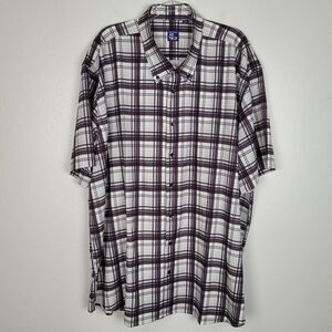 Westport Size 4XB No Tuck Short Sleeve Button Shirt Stretch Performance Plaid